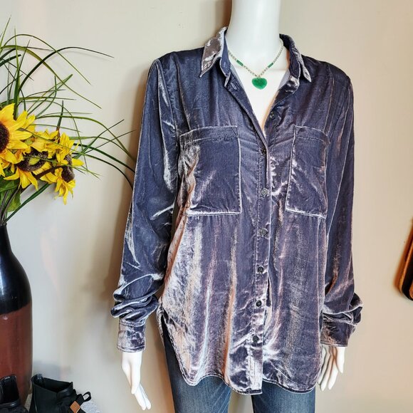 Anthropologie Pilcro velvet button front top with pockets super soft size S - Picture 4 of 8